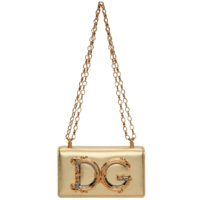 Shop Dolce & Gabbana Dolce And Gabbana Gold Dg Girls Phone Bag In 89869 Gold