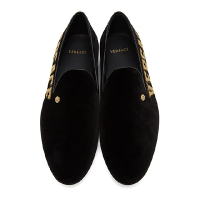 Shop Versace Black Velvet Logo Loafers In D41oh Black