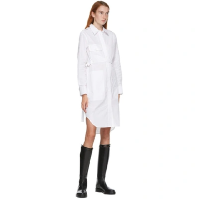Shop Helmut Lang White Belted Shirt Dress