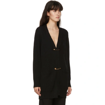 Shop Versace Black Wool Safety Pin Cardigan In A1008 Nero