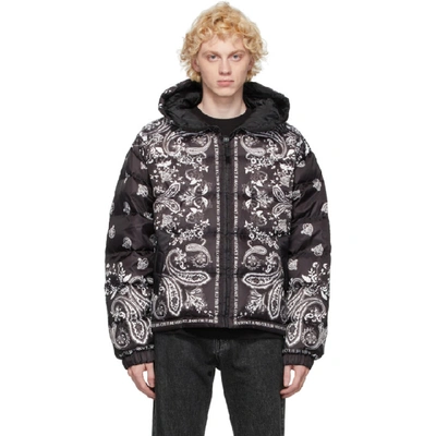 Shop Versace Jeans Couture Black And White Down Hooded Jacket In E899 Nero