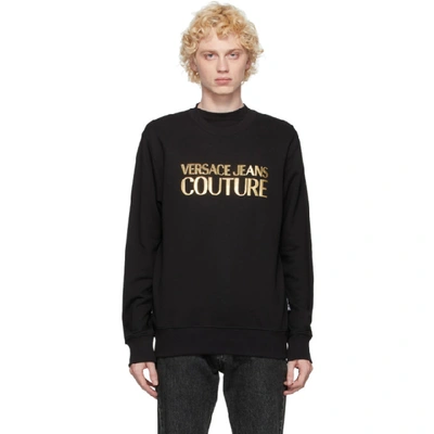Shop Versace Jeans Couture Black Logo Sweatshirt In Ek42 Black