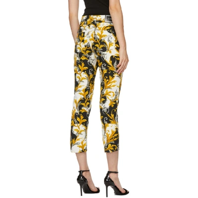 Shop Versace Black And White Barocco Print Jeans In A7027 Bk/wh