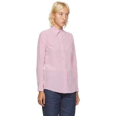 Shop Gucci Pink Silk Crêpe De Chine Silk Shirt In Lilac