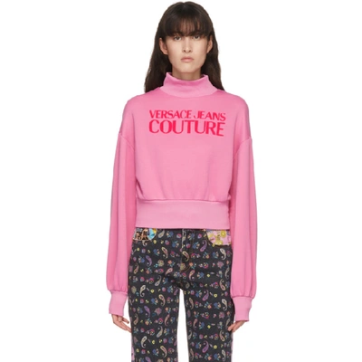Shop Versace Jeans Couture Pink Logo Turtleneck In E445 Pink