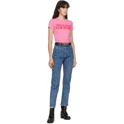 Shop Versace Jeans Couture Pink Cropped Logo T-shirt In E445 Pink