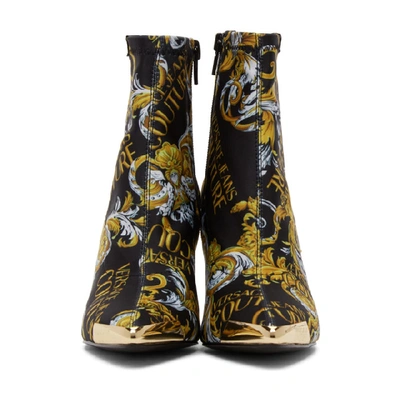 Shop Versace Jeans Couture Black And Gold Baroque Sock Boots In Em27 Bk/gol