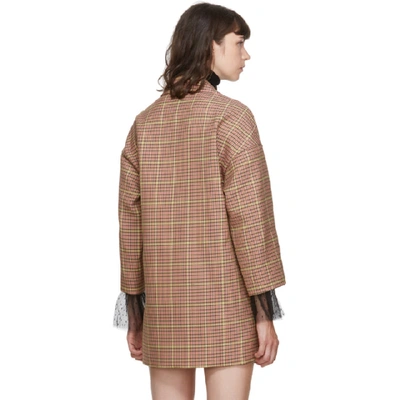 Shop Red Valentino Pink Plaid Double Breasted Coat In P45 Poudre