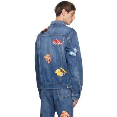 Sushi Hand Painted Denim Jacket In Blue
