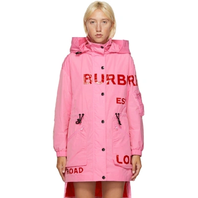 Shop Burberry Pink Dartmouth Horseferry Print Rain Jacket In A8407 Pink