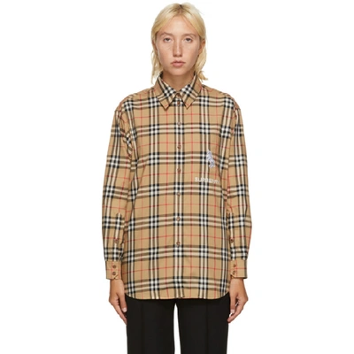 Shop Burberry Beige Check Carlotta Shirt In A7028 Beige