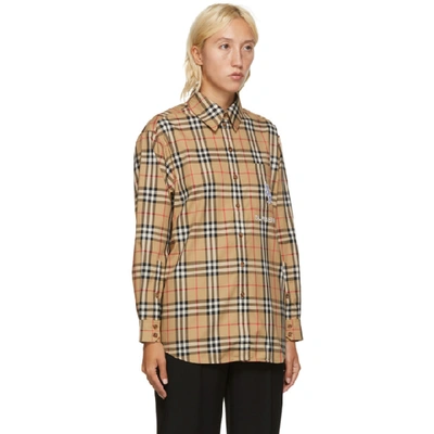 Shop Burberry Beige Check Carlotta Shirt In A7028 Beige