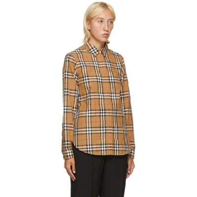Shop Burberry Beige Check Crow Shirt In A5373 Yello