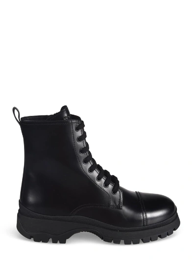 Shop Prada Brushed Leather Ankle Boots In Black