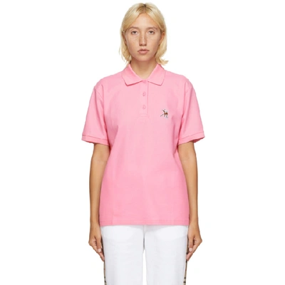 Shop Burberry Pink Deer Print Polo In A8407 Pink