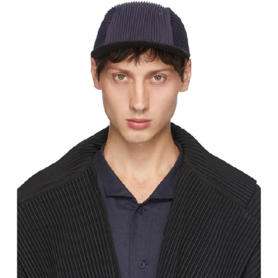 Shop Issey Miyake Homme Plisse  Navy And Black Pleated Cap In 13 Charcoal