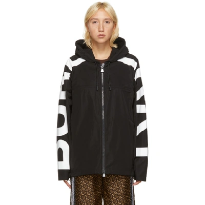 Shop Burberry Black And White Hooded Jacket