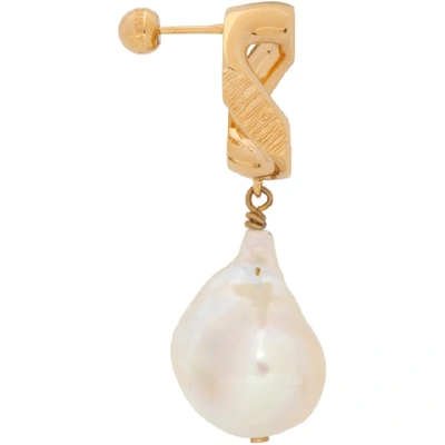 Shop Burberry Gold Pearl Chain-link Earrings In A8485 L Gol