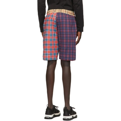 Shop Burberry Multicolor Patchwork Check Drawcord Shorts In Blue A1078