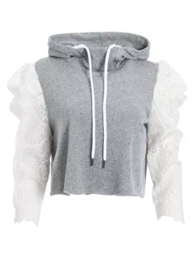 Shop Alice And Olivia Muffy Puff-sleeve Hoodie In Melange Grey