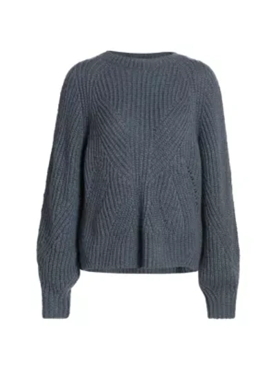 Shop The Kooples Mixed Cable Knit Blouson-sleeve Sweater In Grey