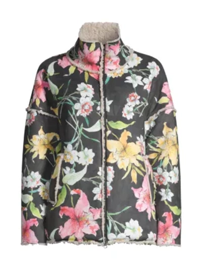 Shop Johnny Was Lillies Zip Sherpa Coat In Multi