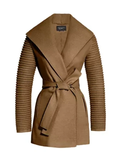 Shop Sentaler Rib-sleeve Wool & Alpaca Wrap Coat In Dark Camel