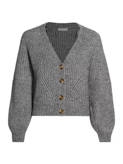 Shop Design History Knit Puff-sleeve Cardigan In Grey