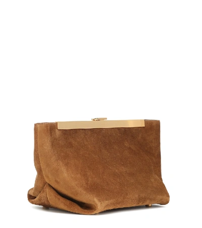 Shop Khaite Aimee Suede Clutch In Brown