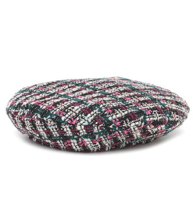 Shop Maison Michel Flore Tweed Beret In Multicoloured