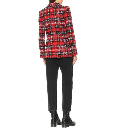 Shop Balmain Tartan Wool-blend Tweed Blazer In Red