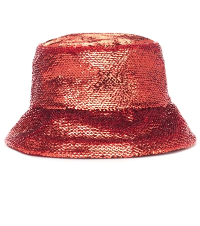 Shop Valentino Sequined Bucket Hat In Metallic