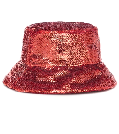 Shop Valentino Sequined Bucket Hat In Metallic