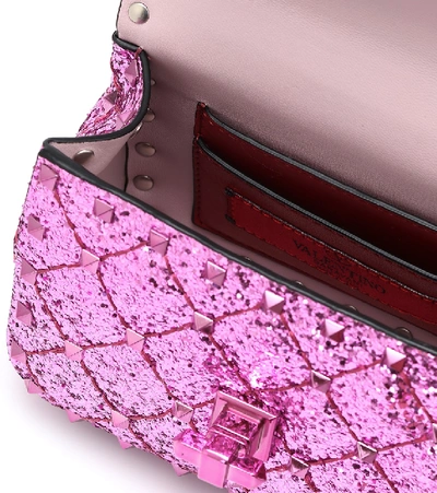 Shop Valentino Rockstud Spike Micro Glitter Crossbody Bag In Purple