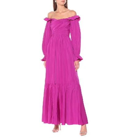 Shop Self-portrait Off-shoulder Taffeta Gown In Purple