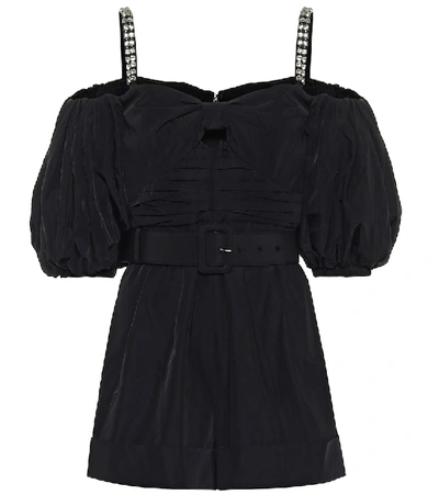 Shop Self-portrait Embellished Taffeta Playsuit In Black