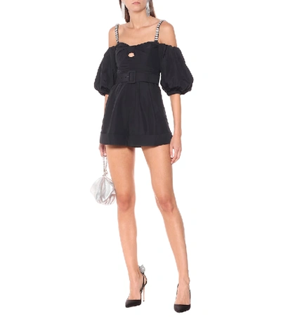 Shop Self-portrait Embellished Taffeta Playsuit In Black