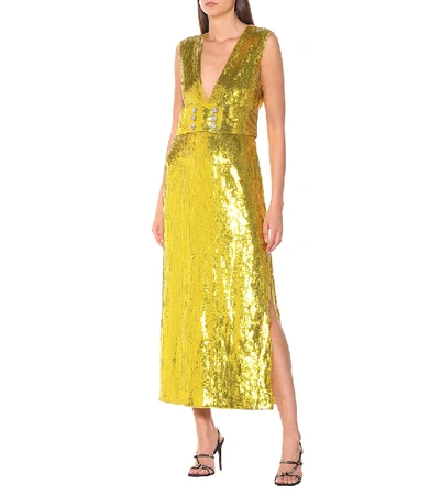 Shop Gucci Sequined Silk Satin Gown In Gold