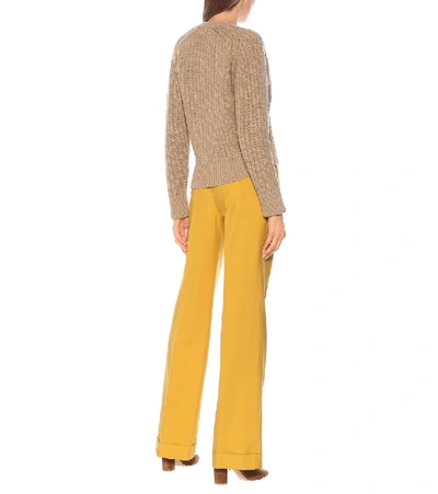 Shop Victoria Beckham Ribbed Knit Wool And Cashmere Cardigan In Beige
