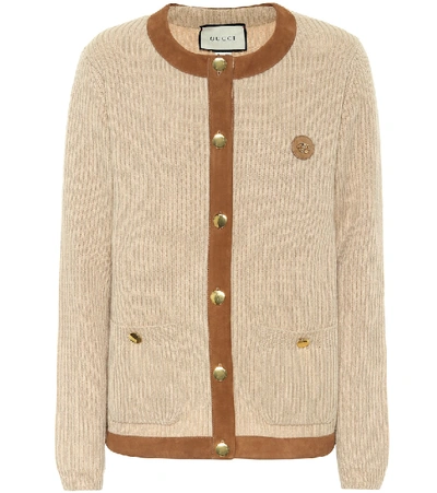 Shop Gucci Camel-hair And Suede Cardigan In Brown