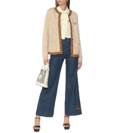 Shop Gucci Camel-hair And Suede Cardigan In Brown