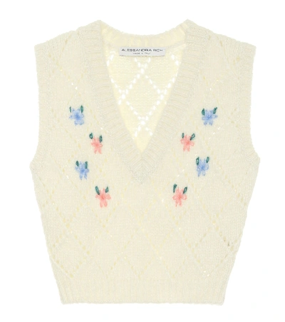 Shop Alessandra Rich Embroidered Alpaca-blend Vest In White