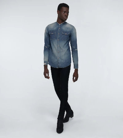 Shop Balmain Vintage Embroidered Denim Shirt In Blue