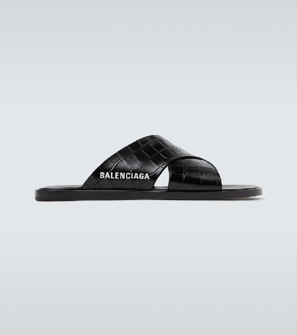 balenciaga leather logo sandals