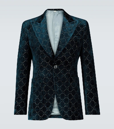 Shop Gucci Gg Velvet Blazer In Blue