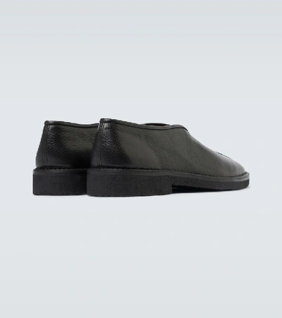 Shop Lemaire Grained Leather Slip-on Shoes In Black