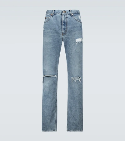 Shop Gucci Distressed Denim Jeans In Blue