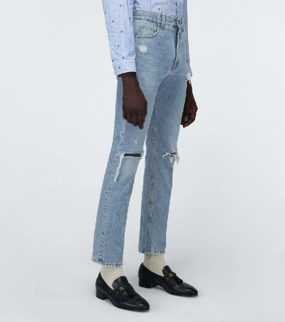 Shop Gucci Distressed Denim Jeans In Blue