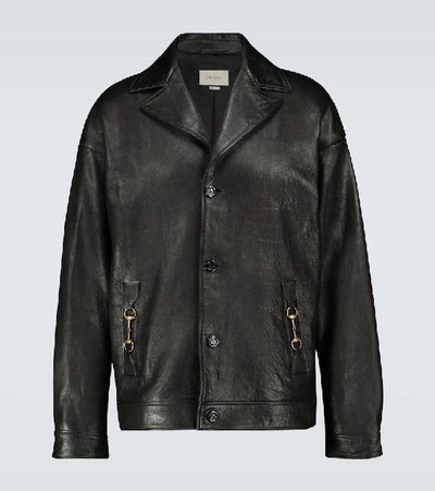 Shop Gucci Leather Jacket In Black