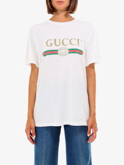 Gucci T-shirt Logo Vintage Bianca In White